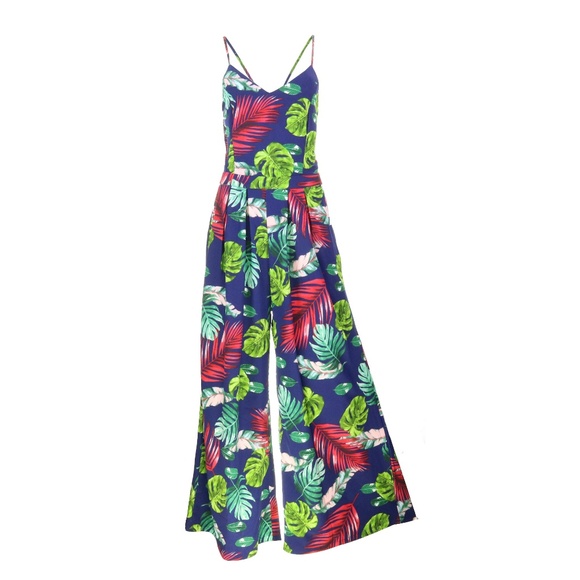 Flowy Jumpsuit monstera open back wide leg - Picture 4 of 7